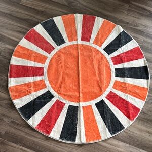 New Washable Round Rug with Sun Decor for Colorful Kid's Room, 4ft